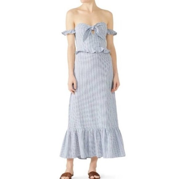 STYLESTALKER Women's Striped Bella Midi Hourglass Dress Blue White Size Small - Picture 1 of 16